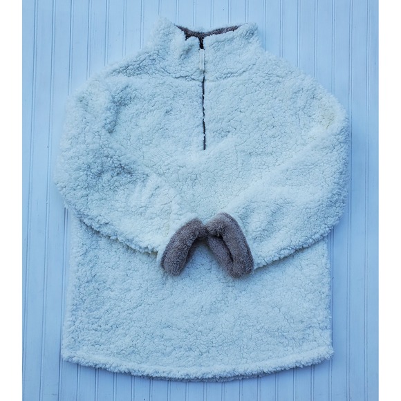 Tops - Comfort Collection Womens Cream White Sherpa Quarter Zip Pullover Fleece Large